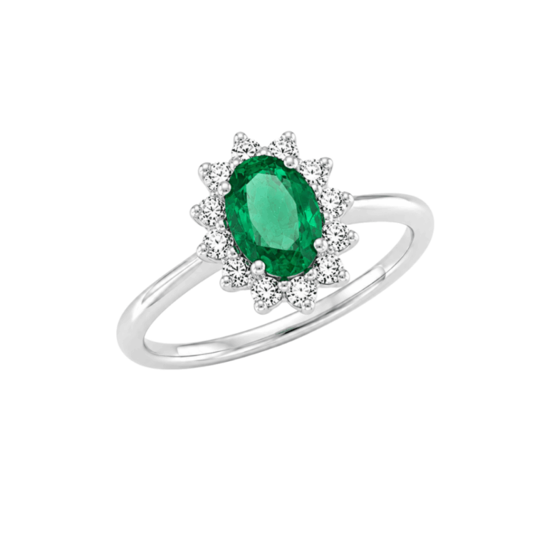 ANILLO DE ORO BLANCO CON DIAMANTES Y ESMERALDA
