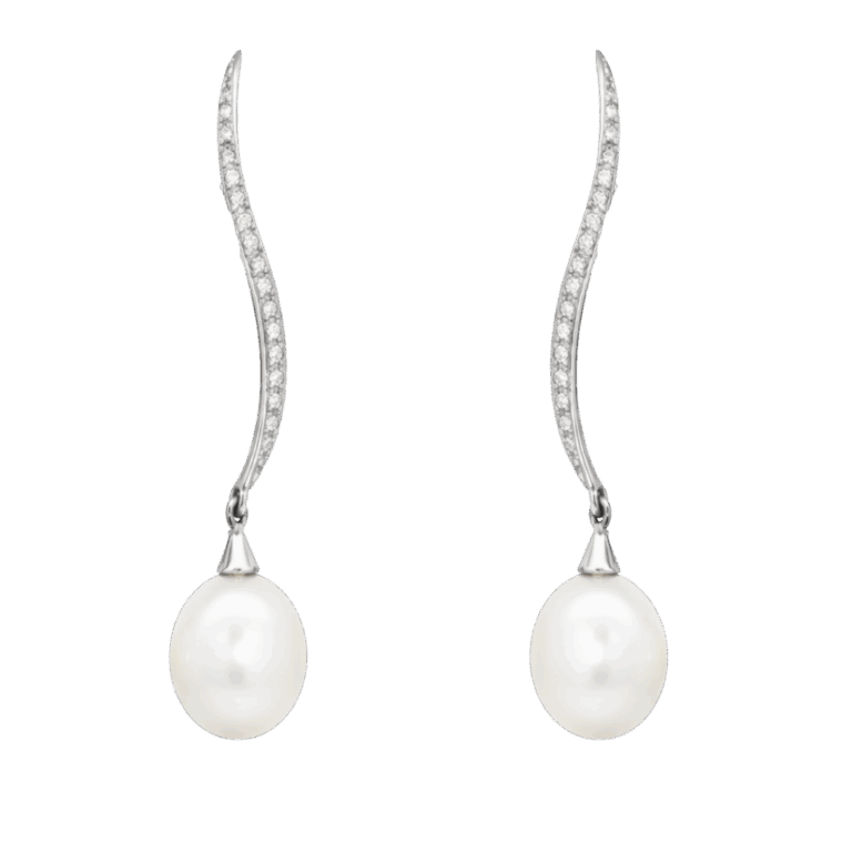 PENDIENTES DE ORO BLANCO CON DIAMANTES Y PERLA