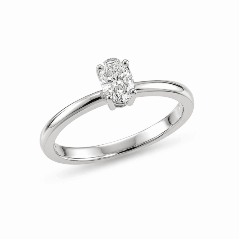 SOLITARIO DE ORO BLANCO CON DIAMANTE TALLA OVAL