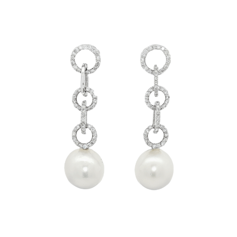 PENDIENTES DE ORO BLANCO CON DIAMANTES Y PERLA