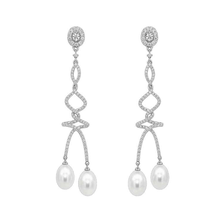 PENDIENTES DE ORO BLANCO CON DIAMANTES Y PERLA