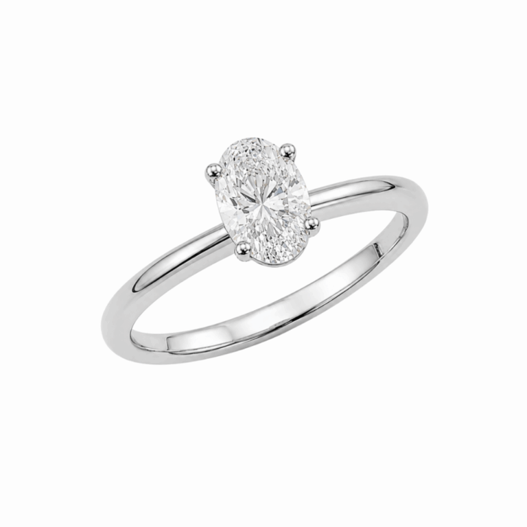 SOLITARIO DE ORO BLANCO CON DIAMANTE TALLA OVAL