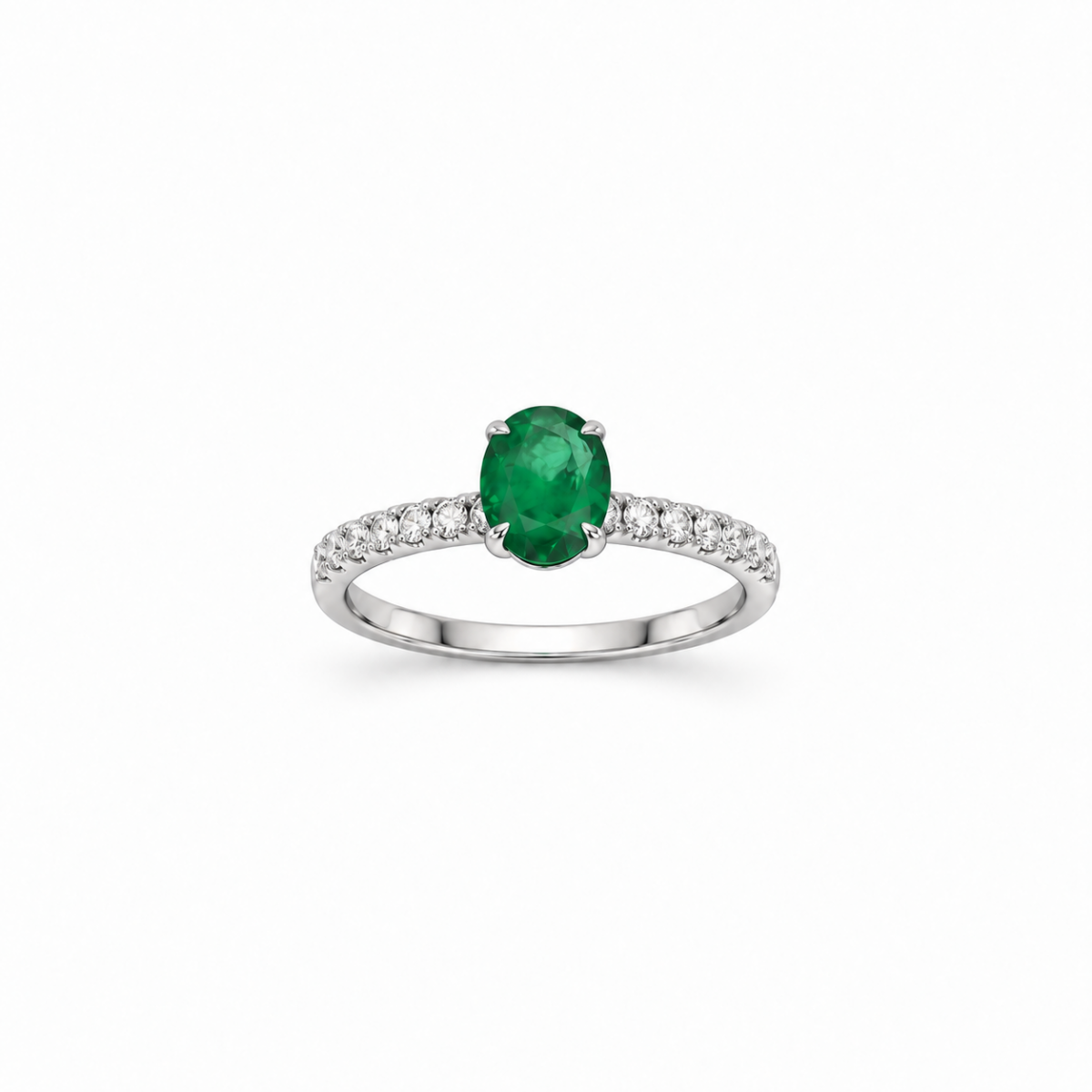 ANILLO EN ORO BLANCO CON DIAMANTES Y ESMERALDA