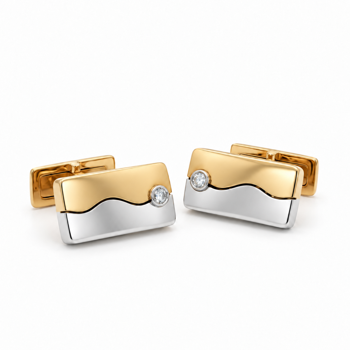 GEMELOS EN ORO AMARILLO Y BLANCO CON DIAMANTES
