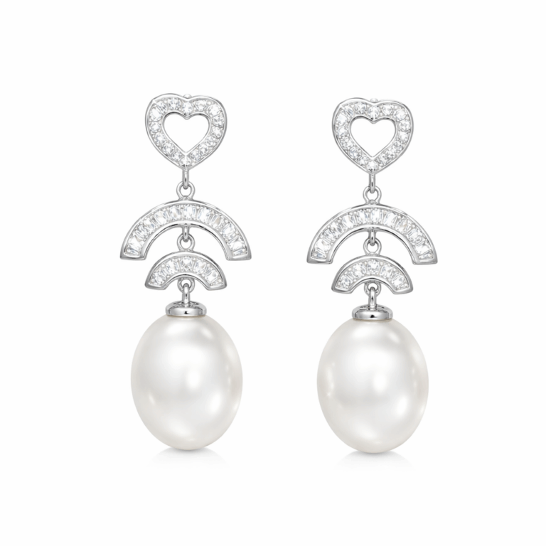 PENDIENTES DE ORO BLANCO CON DIAMANTES Y PERLA