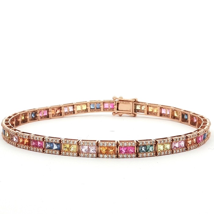 PULSERA DE ORO ROSA CON DIAMANTES Y ZAFIROS