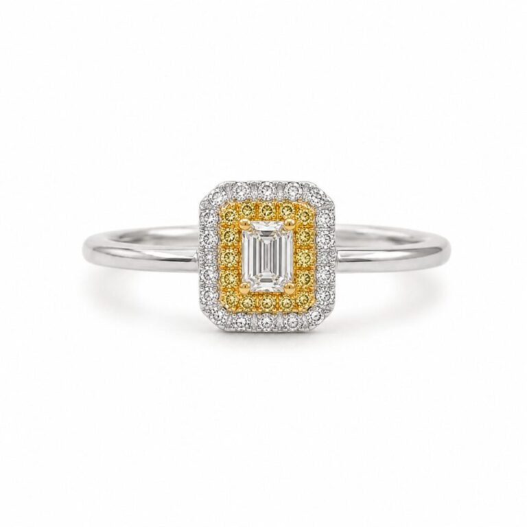 ANILLO DE ORO BLANCO CON DIAMANTES AMARILLOS