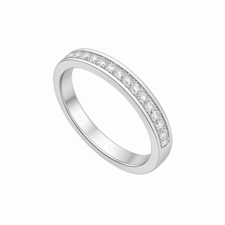 MEDIA ALIANZA DE ORO BLANCO CON DIAMANTES