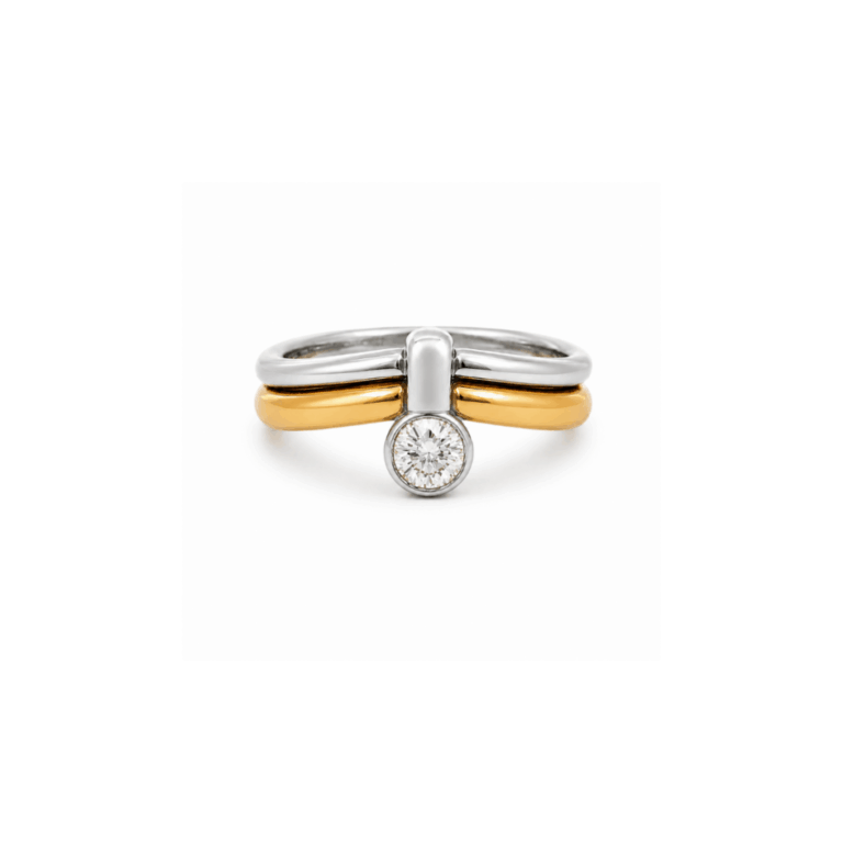 ANILLO EN ORO ROSA Y BLANCO CON DIAMANTE - Imagen 2