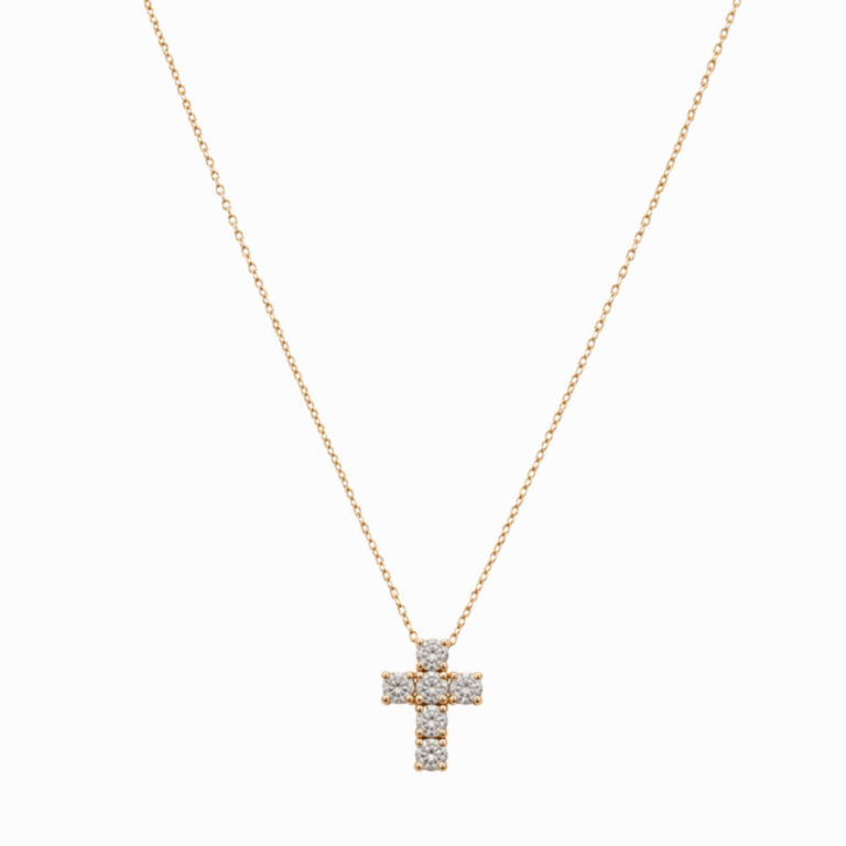 COLGANTE DE CRUZ EN ORO AMARILLO Y DIAMANTES